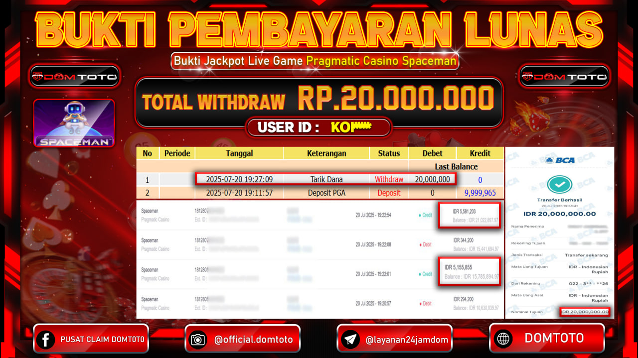JACKPOT LIVE GAMES SPACEMAN 20  JULI 2025